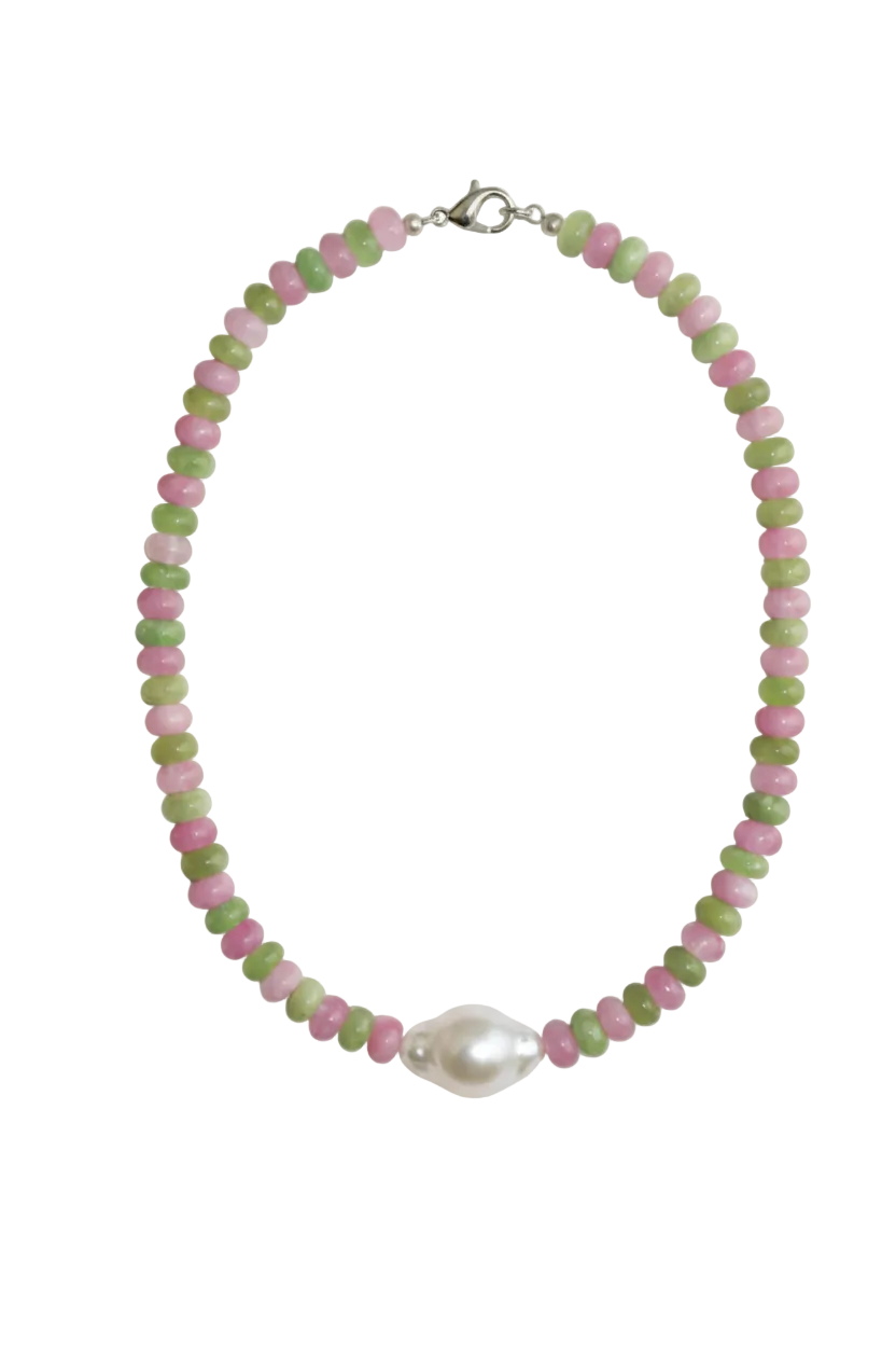 Pink and Green Gemstones + Pearl